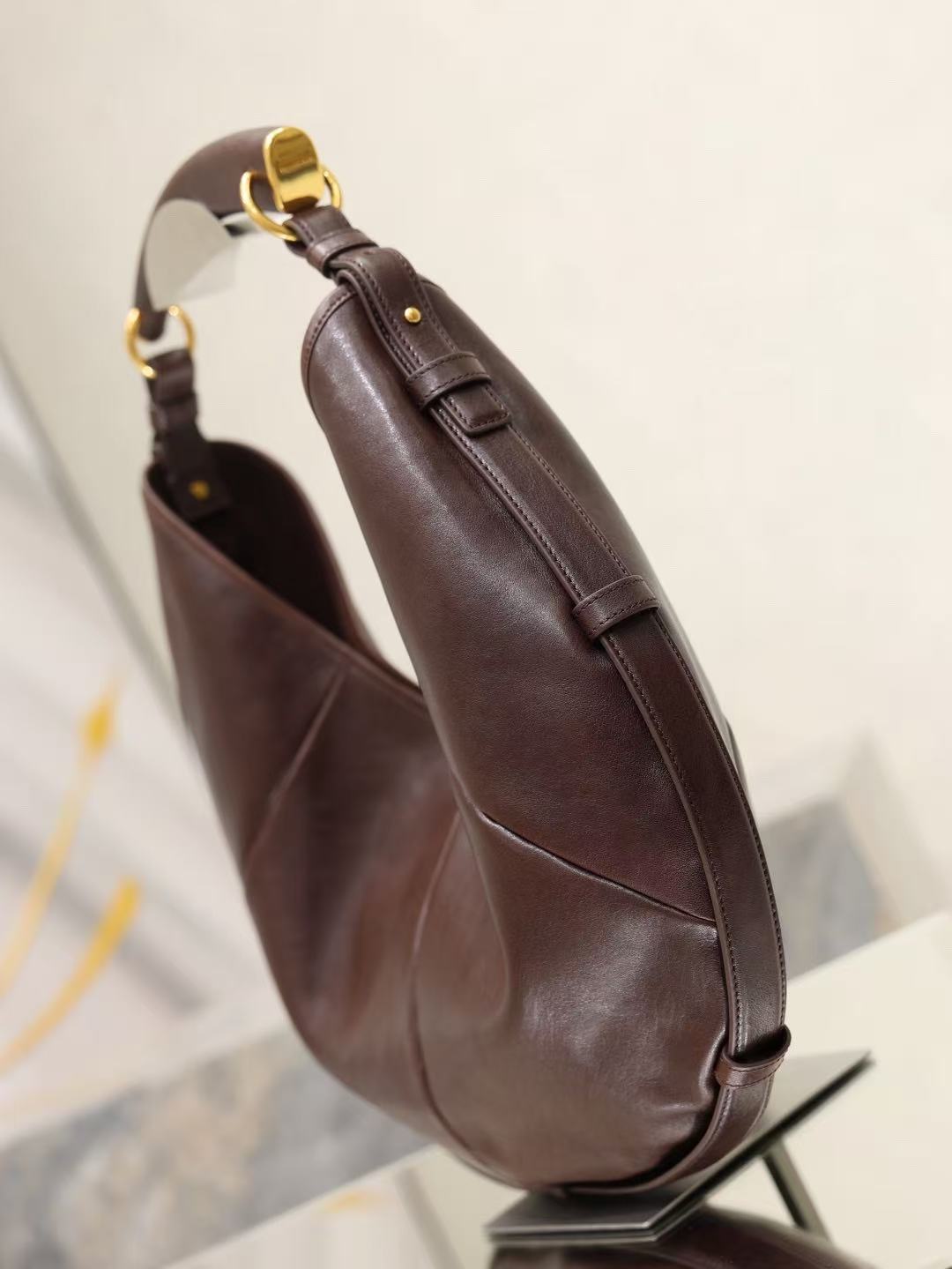 YSL Mombasa Shoulder Bag Chocolate Paneled Leather