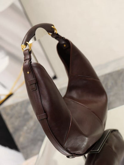 YSL Mombasa Shoulder Bag Chocolate Paneled Leather