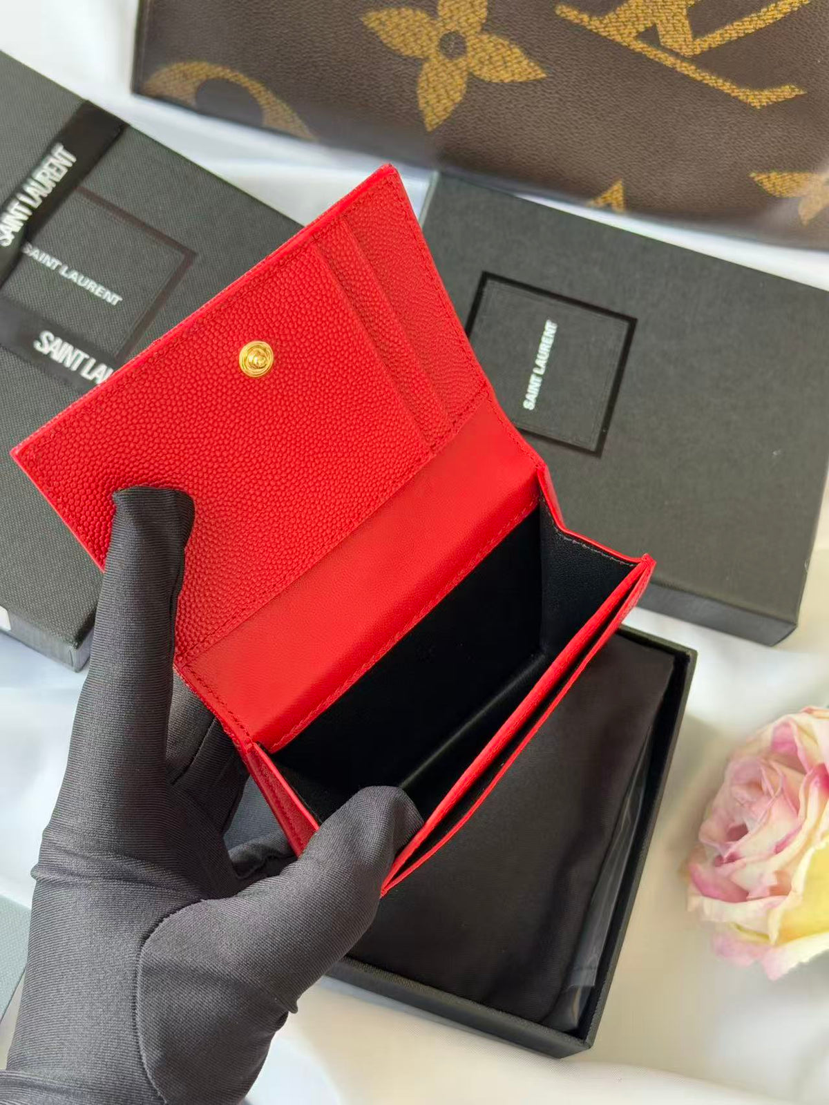 YSL Compact Wallet Red Leather
