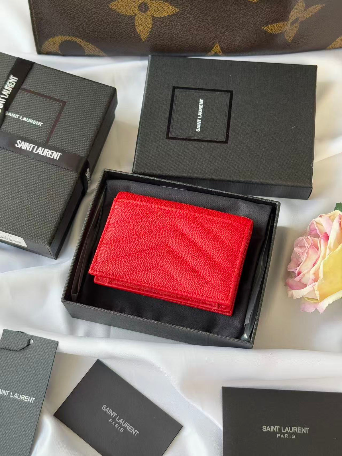 YSL Compact Wallet Red Leather