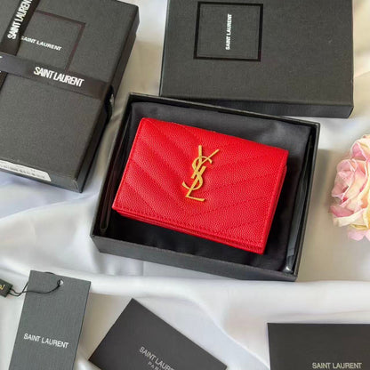 YSL Compact Wallet Red Leather