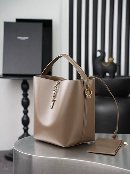 YSL 26s Le 37 Bucket Bag 26cm Dark Cork Calfskin