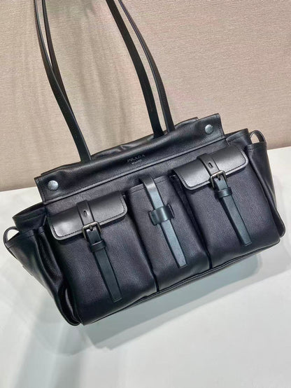 Prada Route Shopping Bag Black Leather