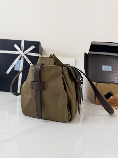 Prada Route Shopping Bag Forest Green Canvas Leather