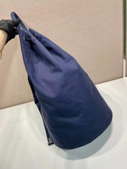 Prada 25s Drawstring Backpack 55 In Navy Blue Canvas Linen