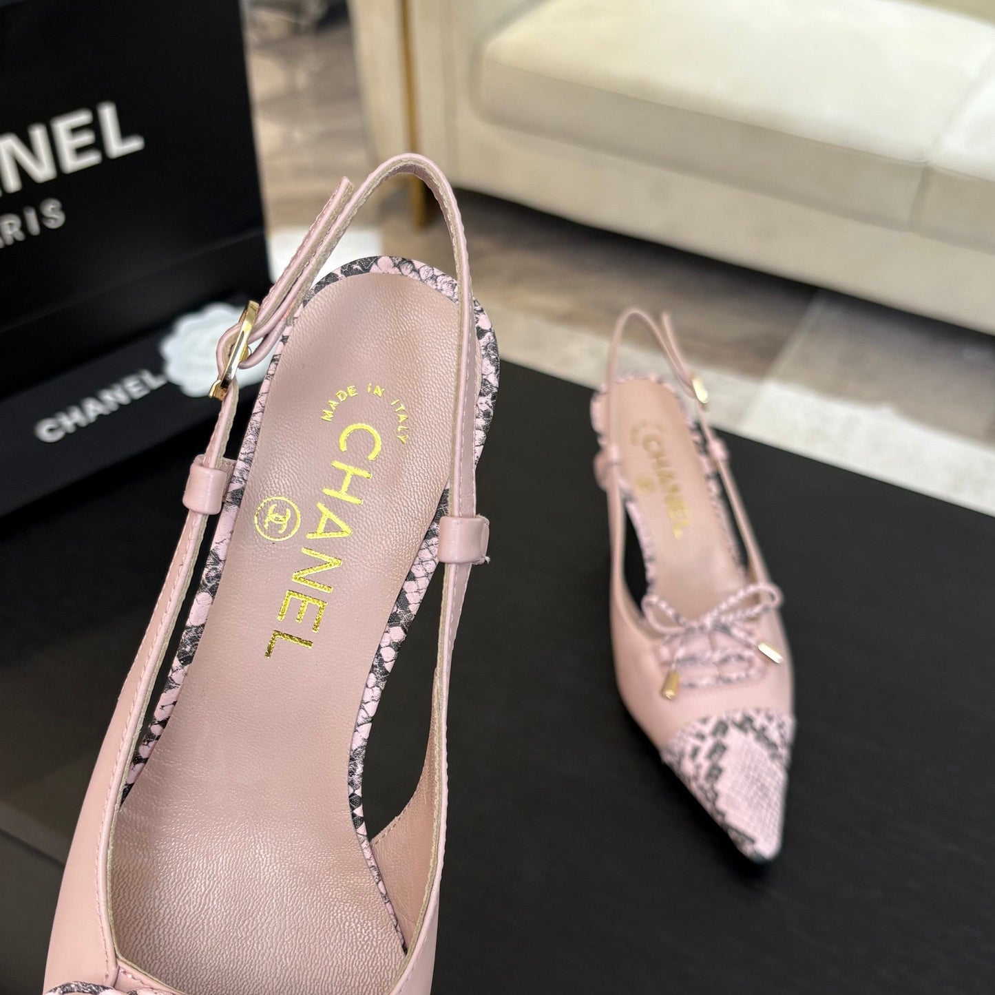 CC 2026 High Heeled Slingback 65 Sheepskin Snake Leather