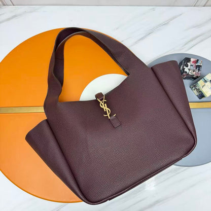 YSL Le 5 À 7 Bea Hobo Bag Dark Brown Grained Leather