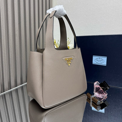 Prada Small Tote Bag Taupe Brown Leather