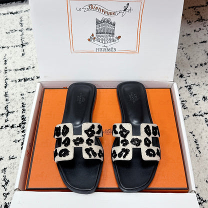 HM 26ss Oran Sandals Black Ivory Denim Cowhide 617184