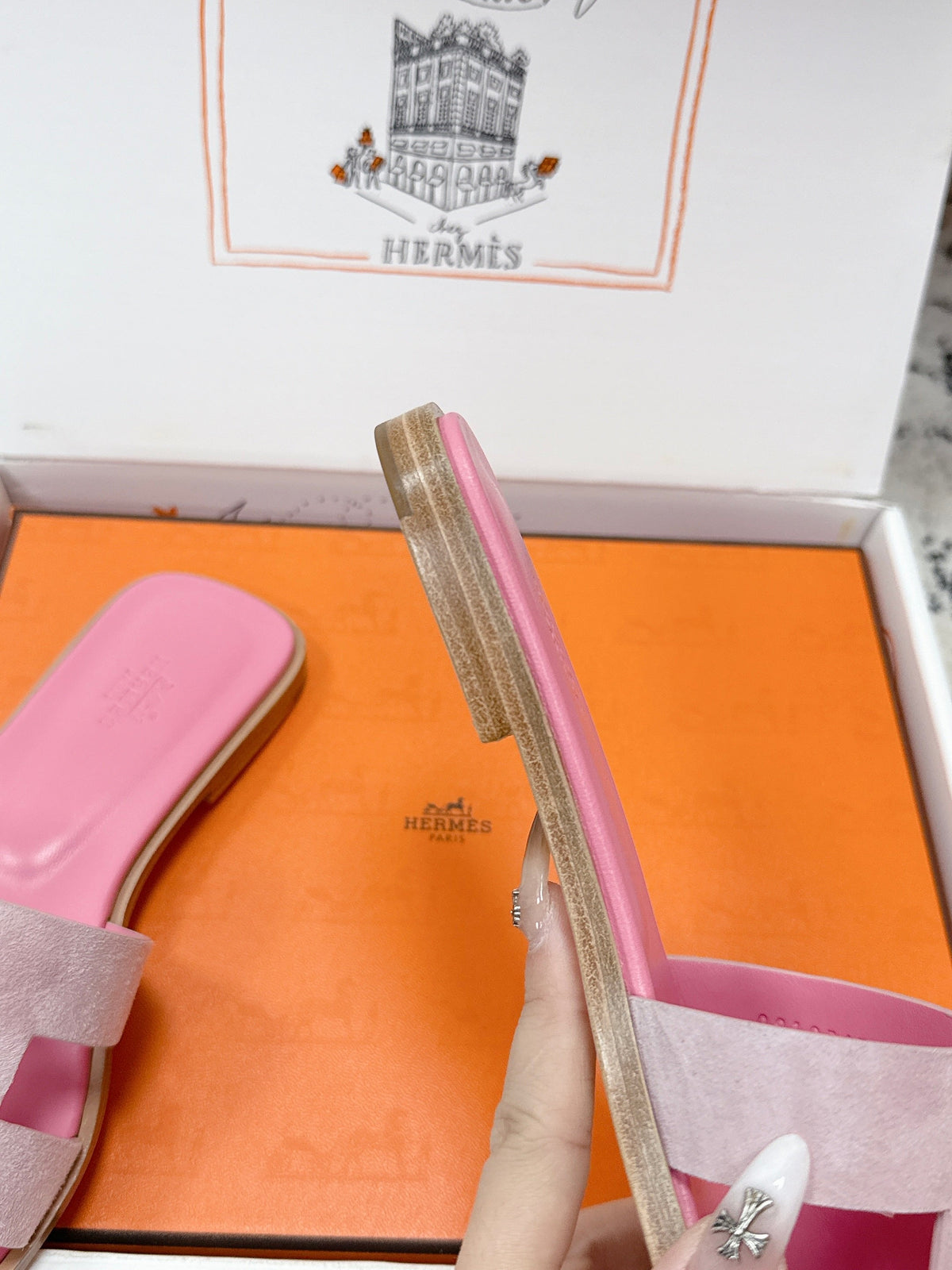 HM 26ss Oran Sandals Pink Suede Cowhide 617195