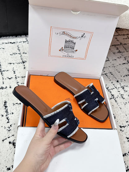 HM 26ss Oran Sandals Dark Brown Canvas Cowhide 617217