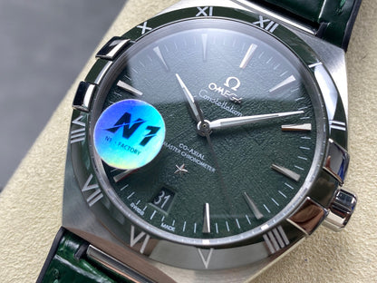Omega Constellation Co-Axial Master Chronometer 41 mm Green Dial Green Leather Strap