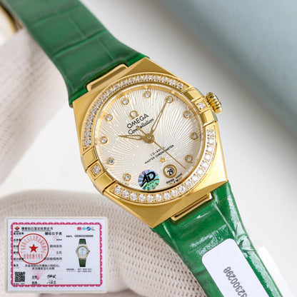 Omega Constellation 29mm Diamond Bezel Leather