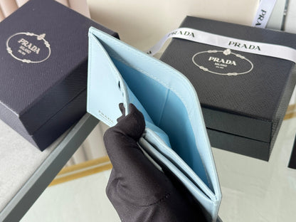 Pra 1MV204 Small Wallet Light Blue Saffiano & Smooth Leather