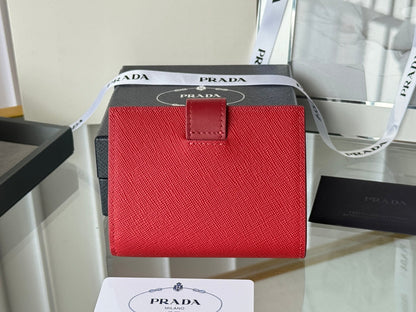 Pra 1MV204 Small Wallet Red Saffiano & Smooth Leather