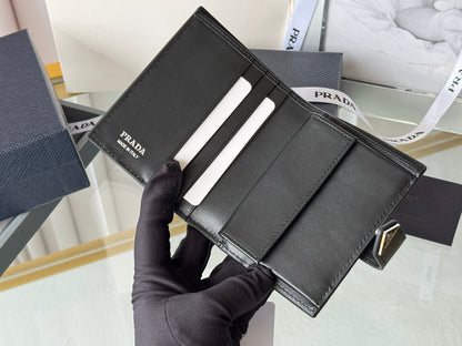 Pra 1MV204 Small Wallet Black Silver Tone Saffiano & Smooth Leather