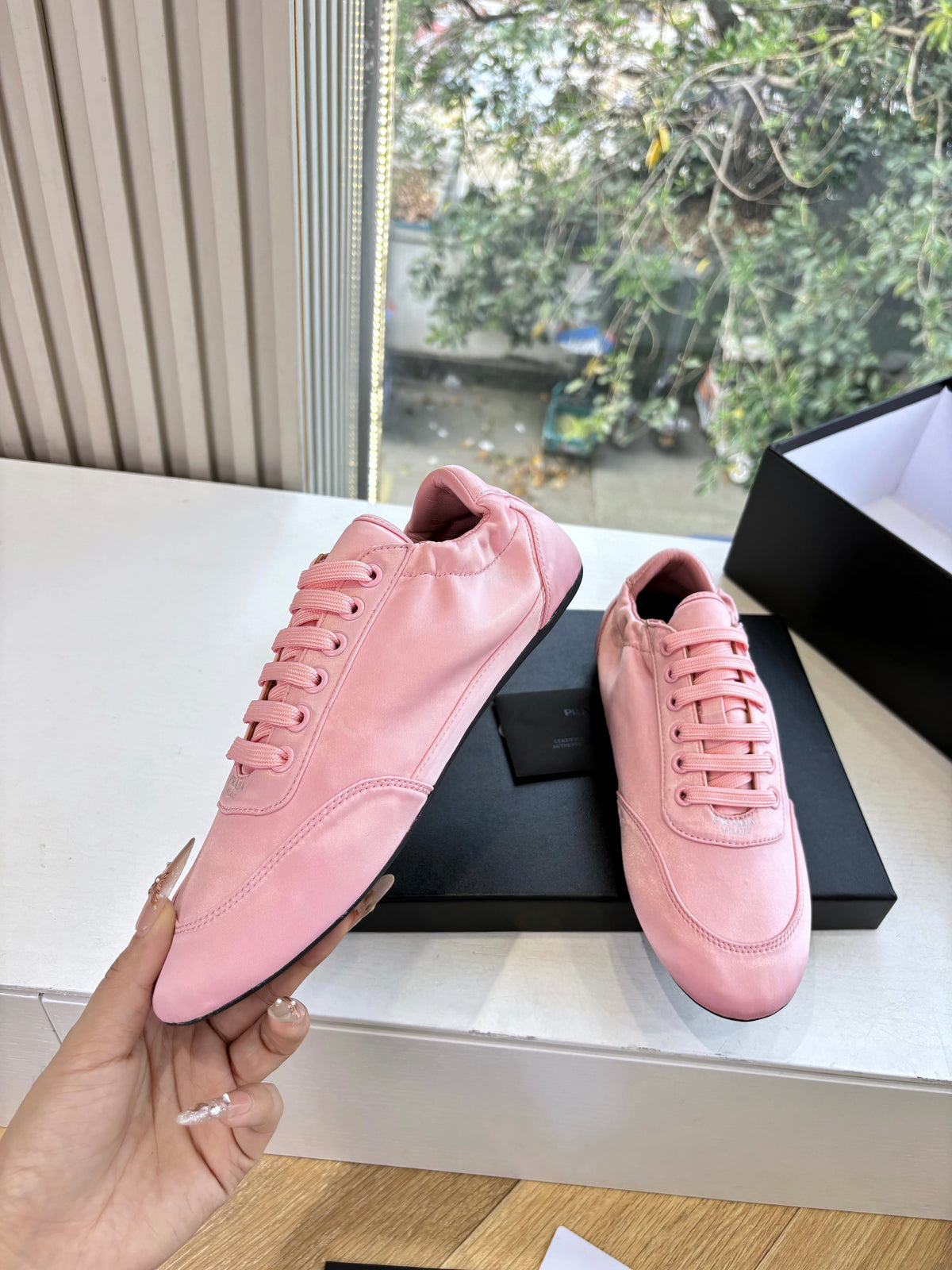 Prada 25s Sneaker In Light PInk Silk
