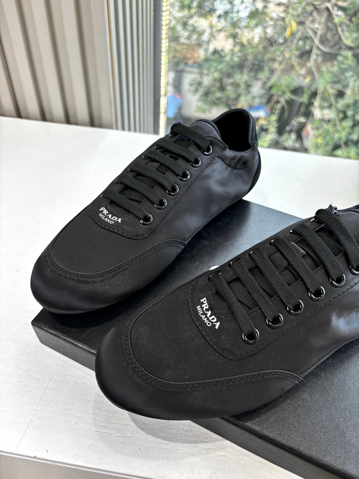 Prada 25s Sneaker In Black Silk