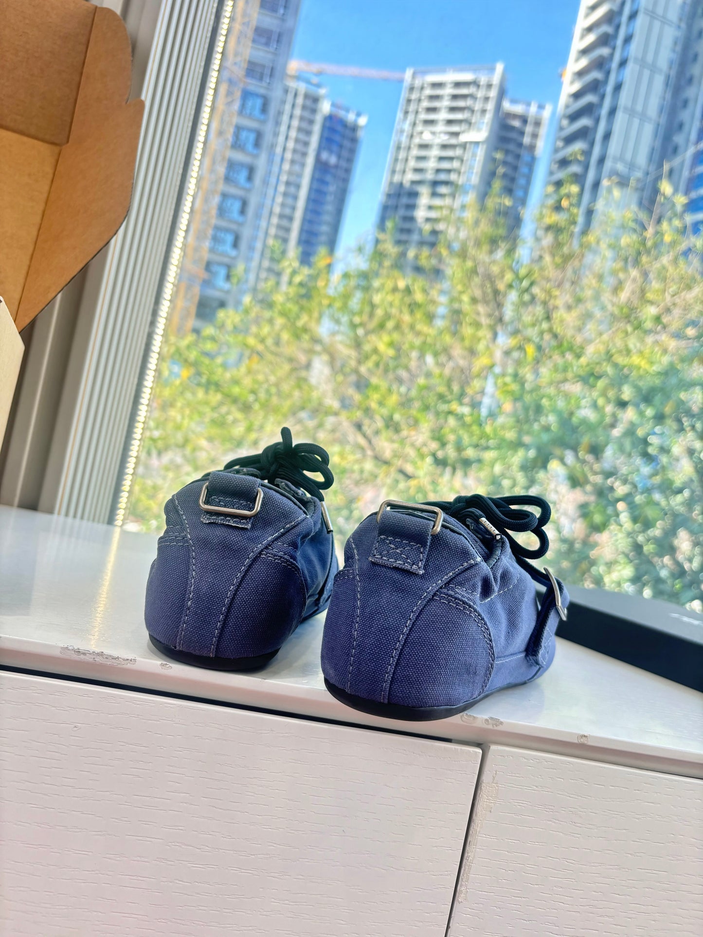 Prada Sneakers with Buckle and Strap Dark Blue Collapse Canvas 604167