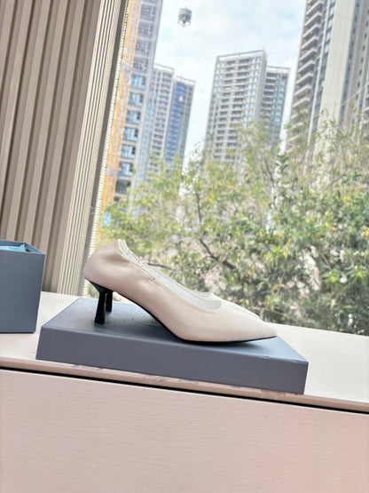 Prada Pointed-Toe Pumps White Leather 604170