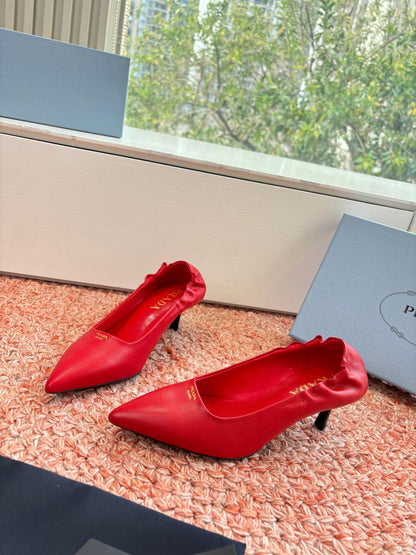 Prada Pointed-Toe Pumps Red Leather 604169