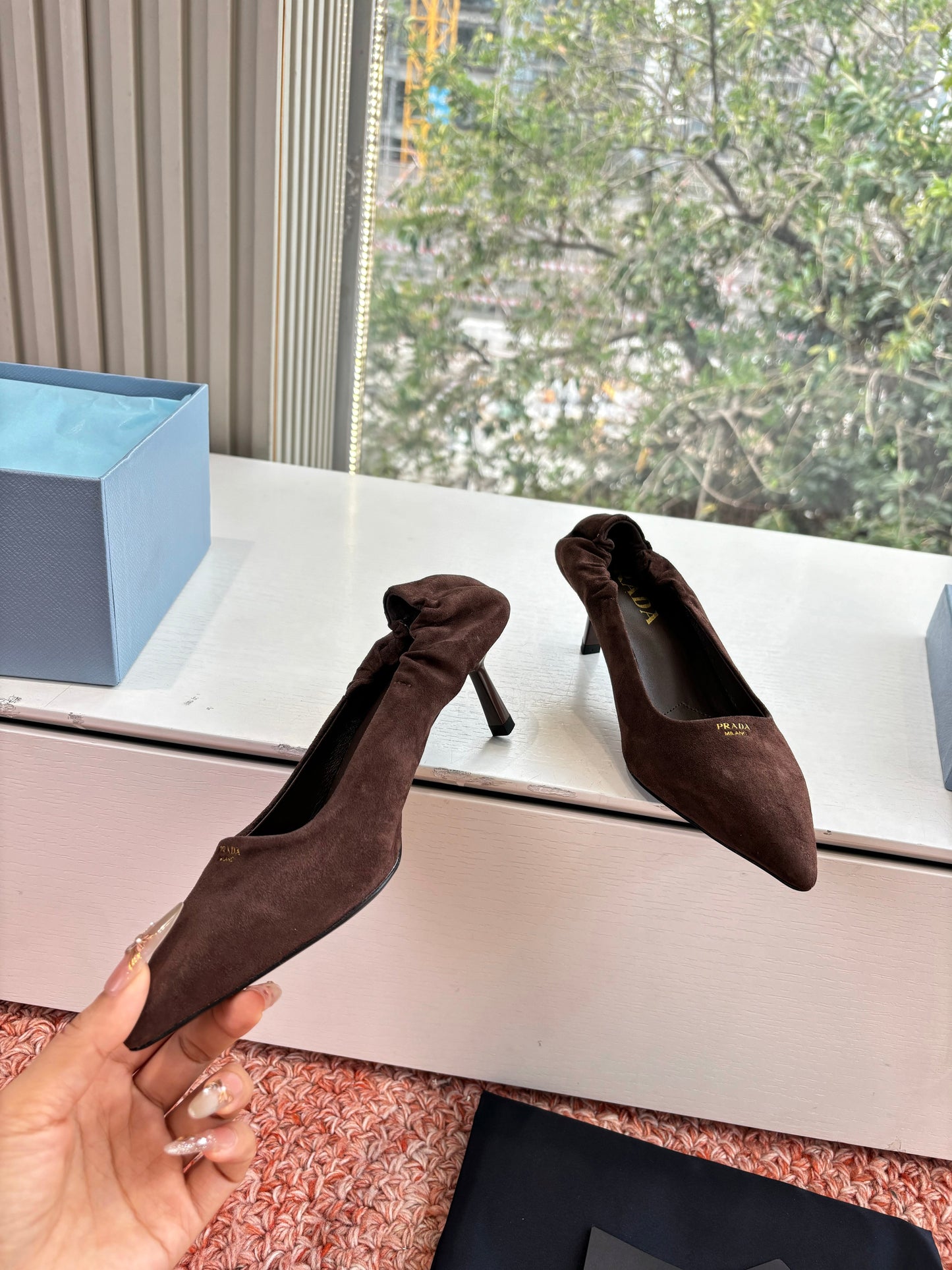 Prada Pointed-Toe Pumps Brown Suede 604173
