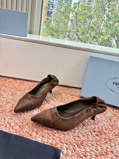 Prada Pointed-Toe Pumps Brown Suede 604173