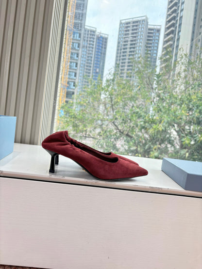 Prada Pointed-Toe Pumps Red Suede 604174