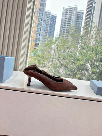Prada Pointed-Toe Pumps Brown Suede 604173