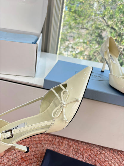 Prada G887 26s Slingback Cream Patent Leather 604188