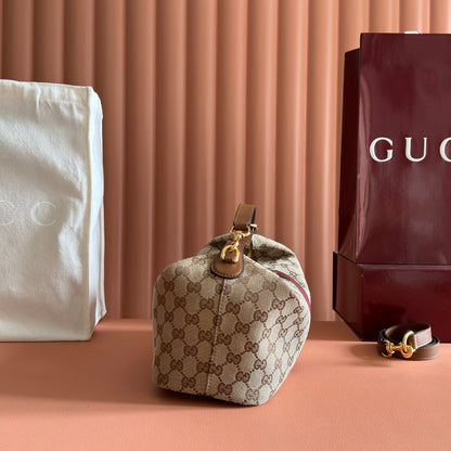Gucci 2026 Vanity Top Handle Bag 27.5cm Ebony Dark Brown Canvas Leather 277178