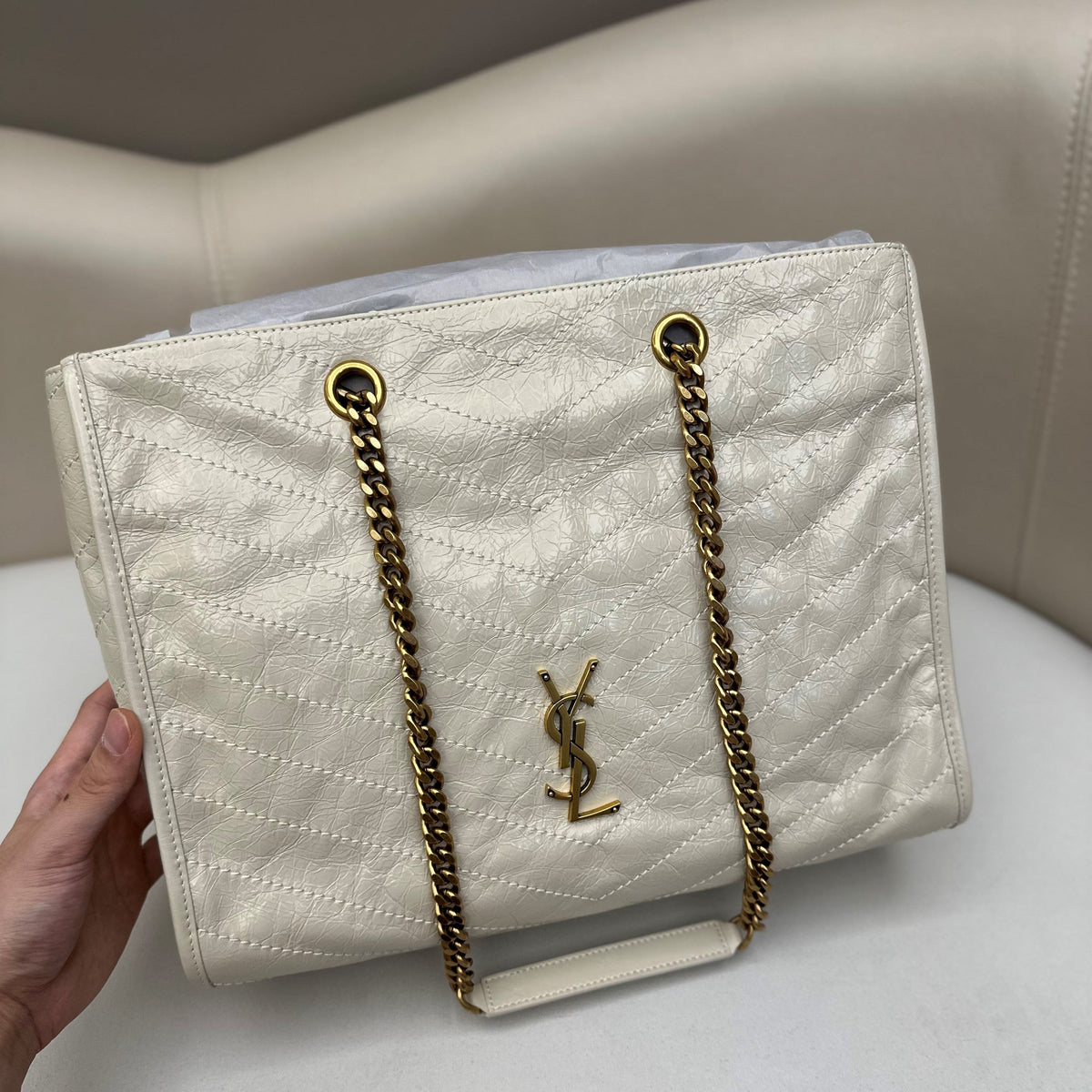 Niki Shopping Bag 33cm Cream Vintage Calfskin GHW