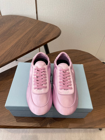Prada Collapse Laced Sneakers Pink Satin 624377