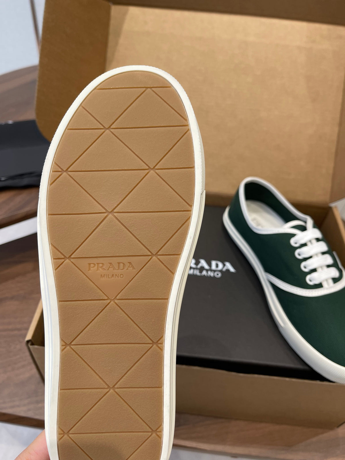 Prada 26ss Casual Shoes Green White Canvas 624428