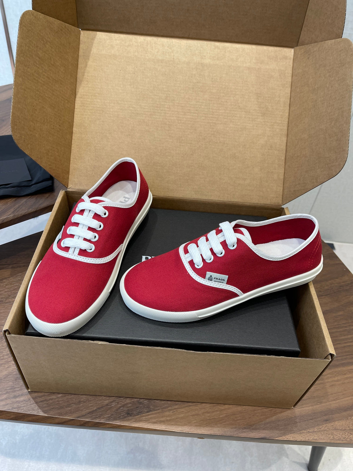 Prada 26ss Casual Shoes Red White Canvas 624429