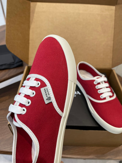 Prada 26ss Casual Shoes Red White Canvas 624429