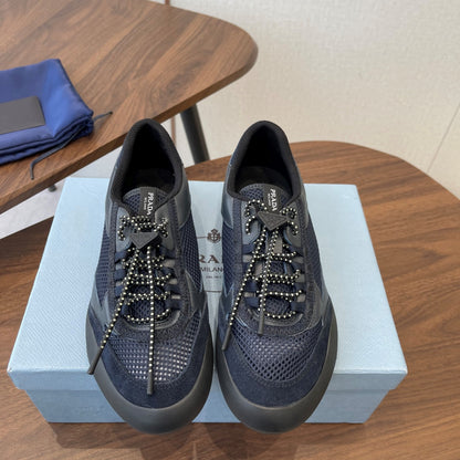 Prada Speedrock Sneakers Dark Blue Mesh Fabric 727601