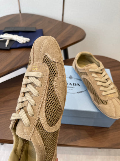Prada Low-Top Sneakers Beige Mesh Suede 727613
