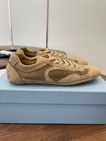 Prada Low-Top Sneakers Beige Mesh Suede 727613