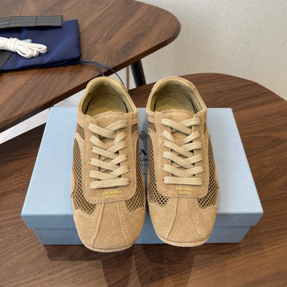 Prada Low-Top Sneakers Beige Mesh Suede 727613