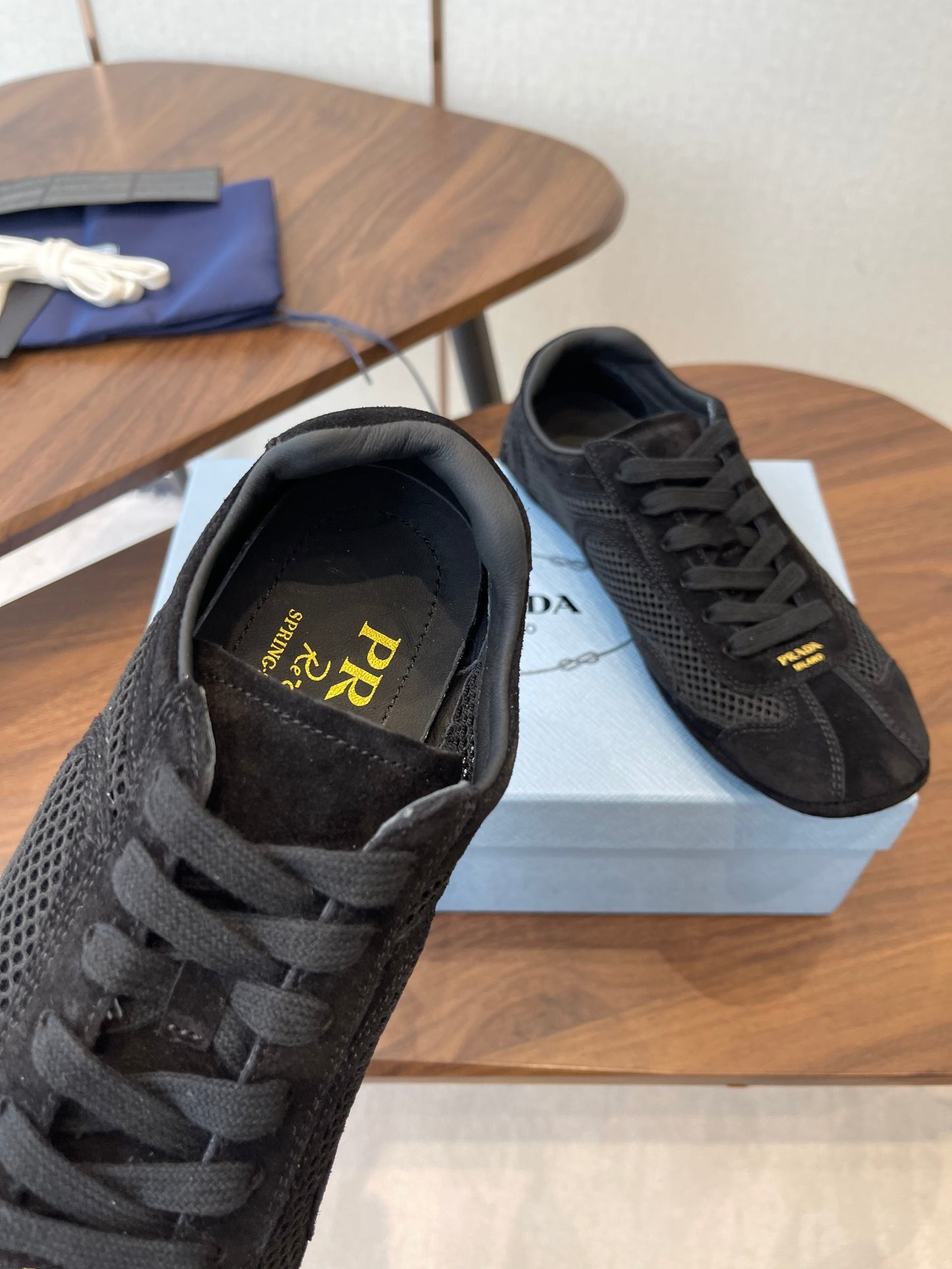 Prada Low-Top Sneakers Black Mesh Suede 727614