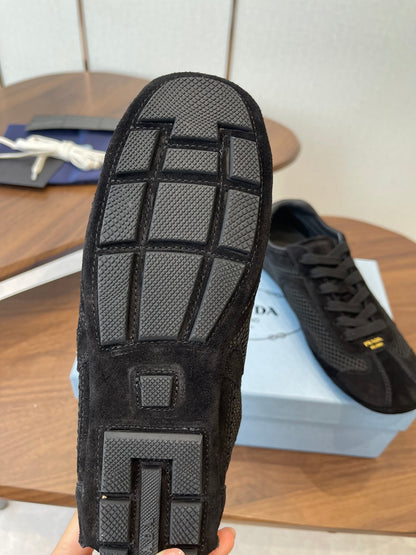 Prada Low-Top Sneakers Black Mesh Suede 727614