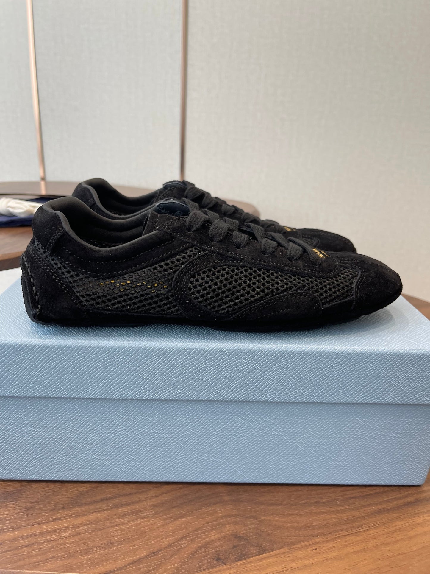 Prada Low-Top Sneakers Black Mesh Suede 727614
