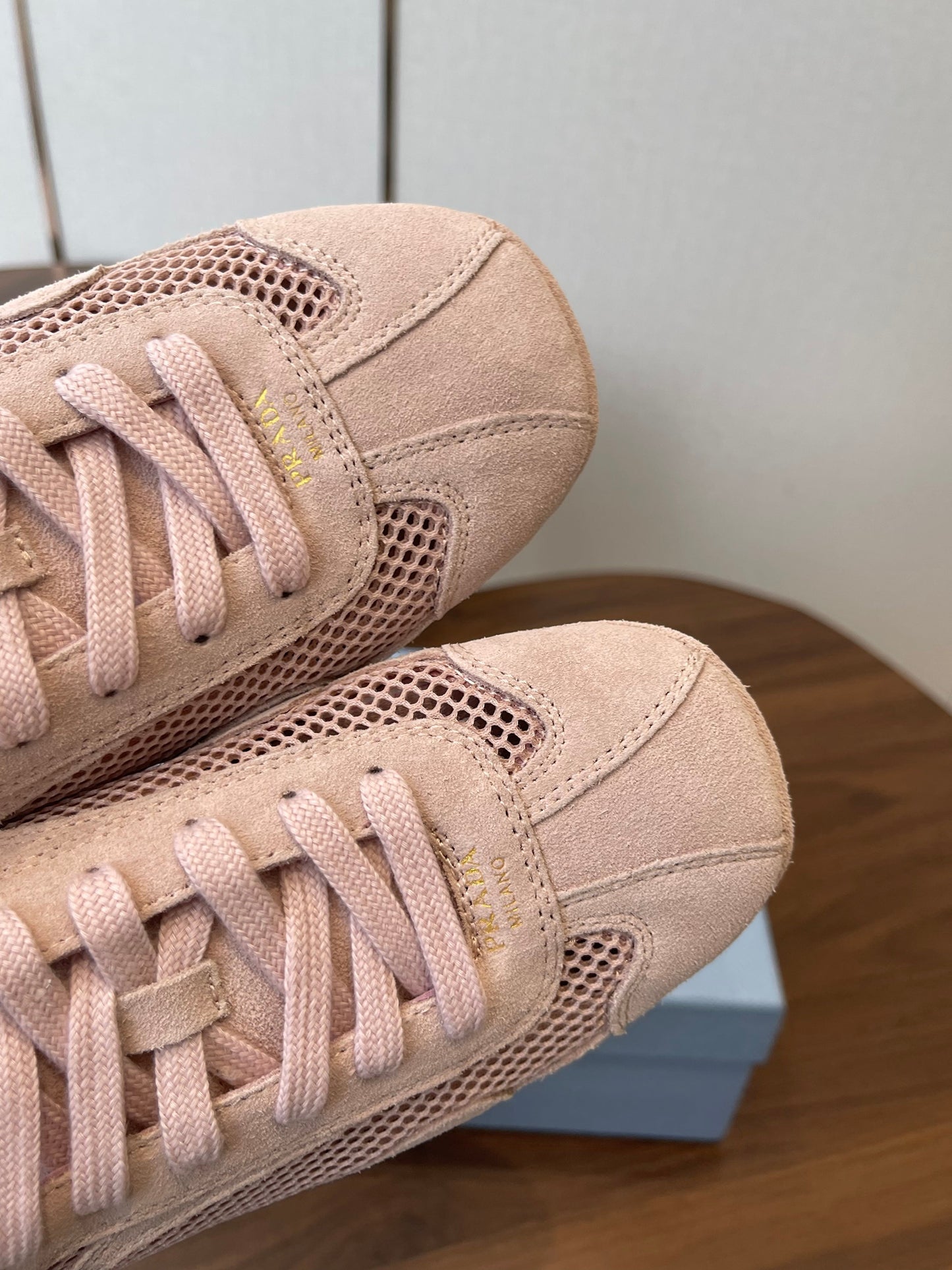 Prada Low-Top Sneakers Light Pink Mesh Suede 727615