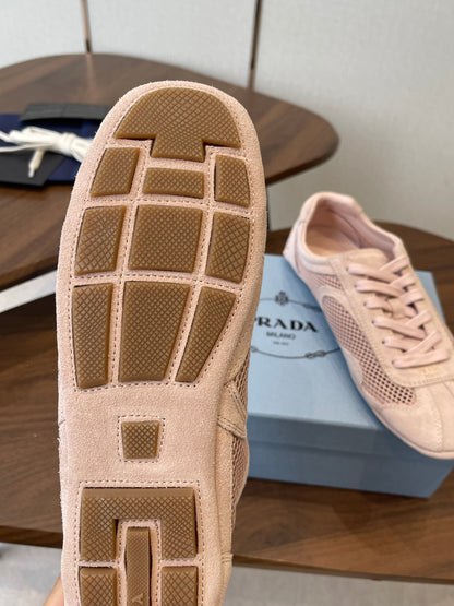 Prada Low-Top Sneakers Light Pink Mesh Suede 727615
