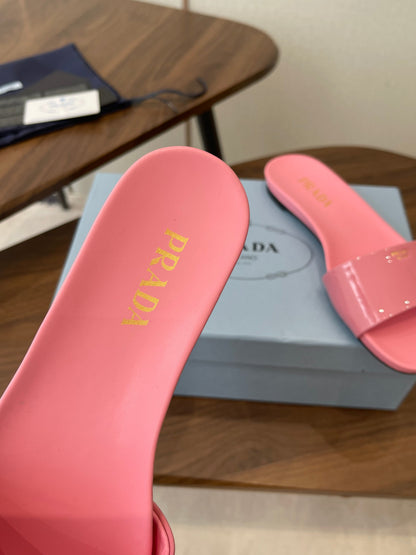 Prada Logo Slides Light Pink Patent Leather 727618