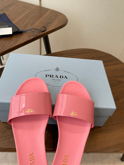 Prada Logo Slides Light Pink Patent Leather 727618