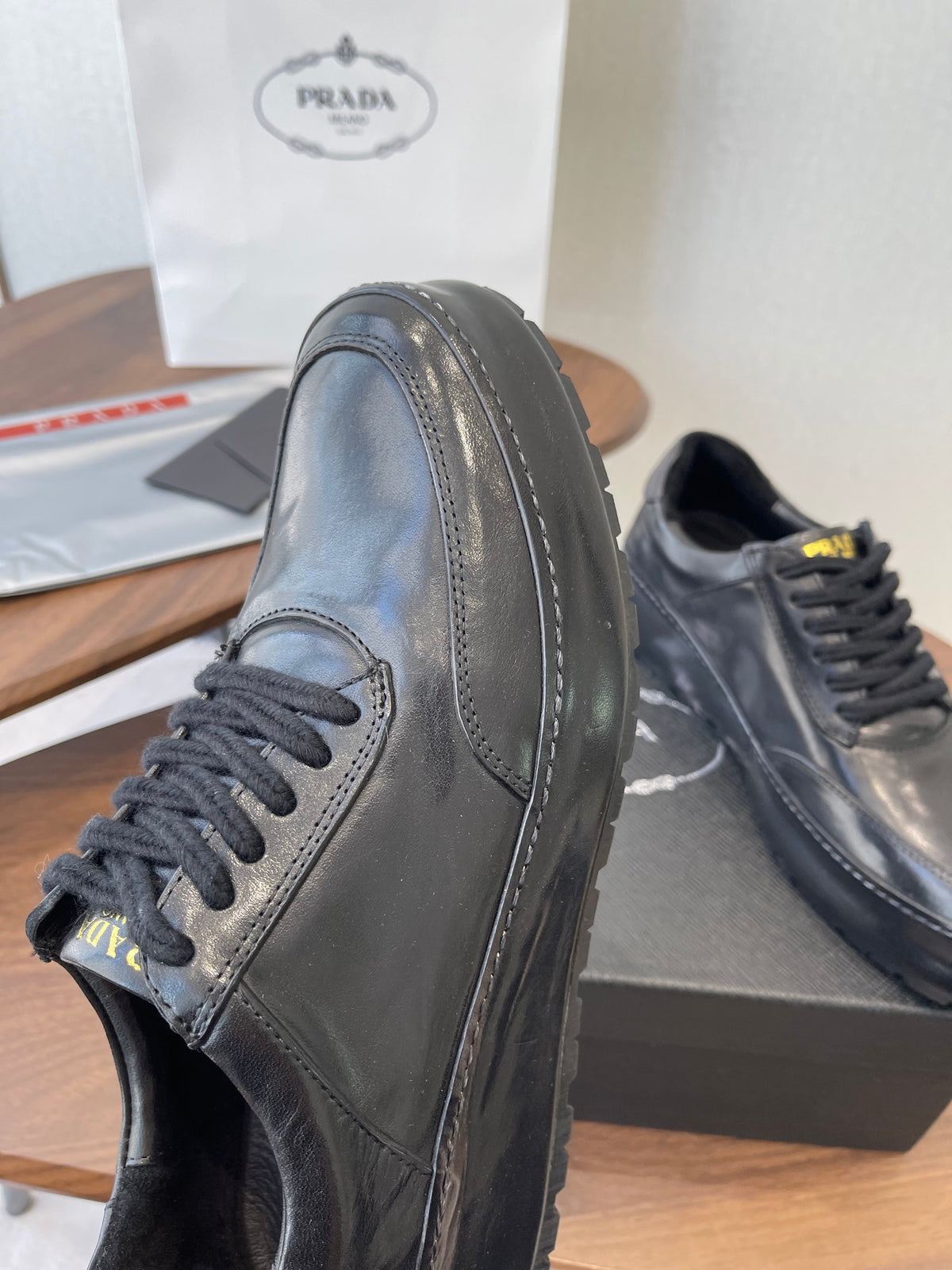 Prada Downtown Sneaker Black Shiny Leather 727638