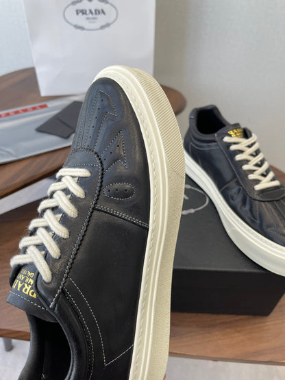 Prada 26s Sneaker Black Stitched Pattern Leather 727639