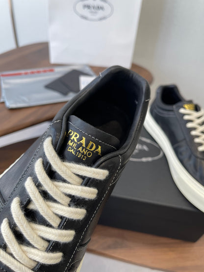 Prada 26s Sneaker Black Stitched Pattern Leather 727639